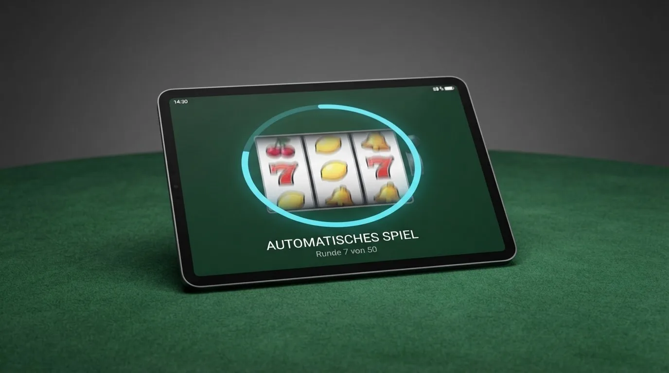 Schematische Darstellung eines automatisch ablaufenden Spins auf einem Tablet-Bildschirm.